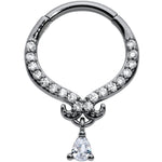 16G 3/8 Clear CZ Gem Black Elegant Curves Hinged Segment Ring
