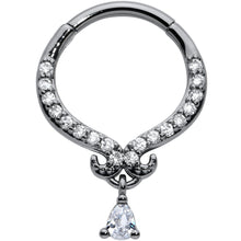 16G 3/8 Clear CZ Gem Black Elegant Curves Hinged Segment Ring
