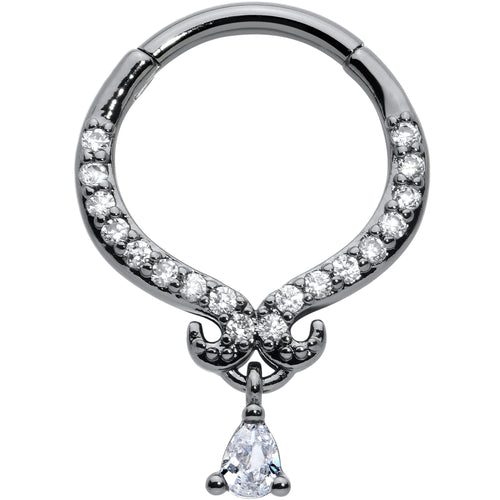 16G 3/8 Clear CZ Gem Black Elegant Curves Hinged Segment Ring