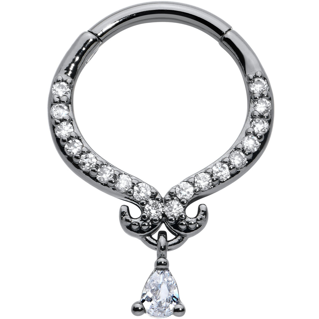 16G 3/8 Clear CZ Gem Black Elegant Curves Hinged Segment Ring