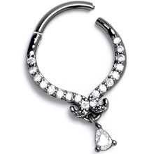 16G 3/8 Clear CZ Gem Black Elegant Curves Hinged Segment Ring