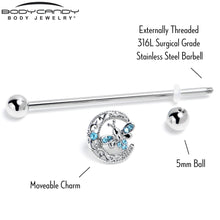 14G Blue Gem Lunar Dragonfly Industrial Barbell 38mm