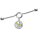 14G Clear Gem Cat Yellow Flowers Dangle Project Bar 38mm