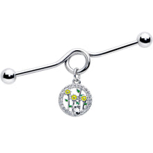 14G Clear Gem Cat Yellow Flowers Dangle Project Bar 38mm