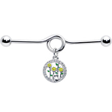 14G Clear Gem Cat Yellow Flowers Dangle Project Bar 38mm