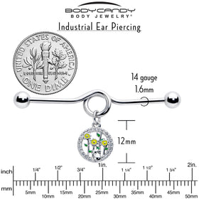 14G Clear Gem Cat Yellow Flowers Dangle Project Bar 38mm