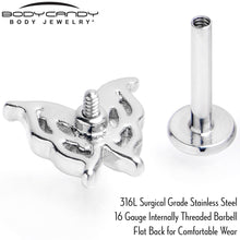 16G 5/16 Clear Gem Fancy Fab Butterfly Internally Threaded Labret