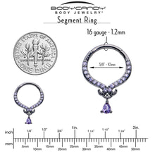 16G 3/8 Purple CZ Gem Black Elegant Curves Dangle Hinged Segment Ring