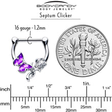 16G 5/6 Clear Gem Butterfly Rose Flower Purple Cartilage Clicker