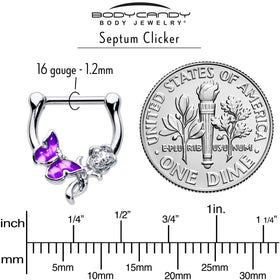 16G 5/6 Clear Gem Butterfly Rose Flower Purple Cartilage Clicker