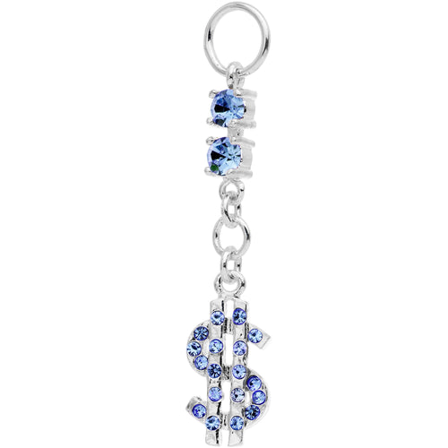 Solar Blue Dangling DOLLAR SIGN Add On Barbell Charm