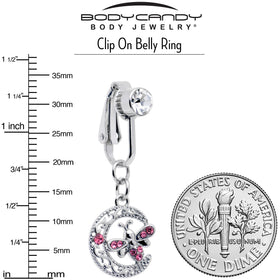 Pink Gem Lunar Dragonfly Fake Clip On Belly Ring