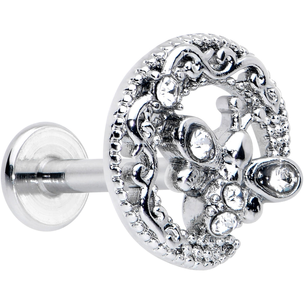 16G 5/16 Clear Gem Lunar Dragonfly Internally Threaded Labret Tragus