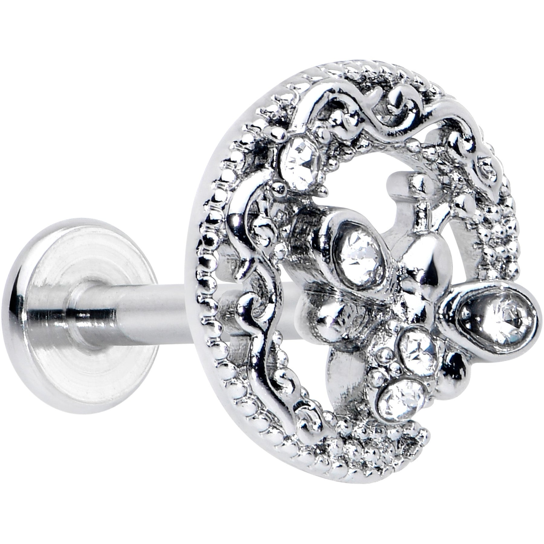 16G 5/16 Clear Gem Lunar Dragonfly Internally Threaded Labret Tragus