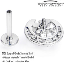 16G 5/16 Pink Gem Lunar Dragonfly Internally Threaded Labret Tragus