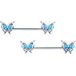 14G 9/16 Blue Gem Fancy Fab Butterfly Barbell Nipple Ring Set