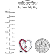 Red CZ Gem Asymmetrical Heart Flower Dangle Top Mount Belly Ring