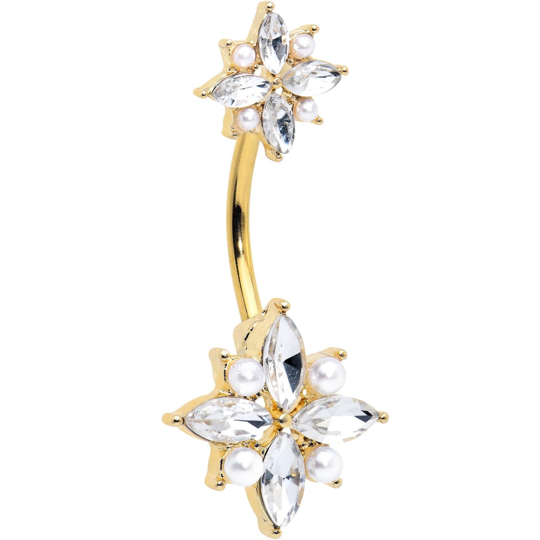 Clear Gem Gold Tone Star Power Double Mount Belly Ring
