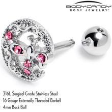 16G 1/4 Pink Gem Lunar Dragonfly Cartilage Tragus Earring