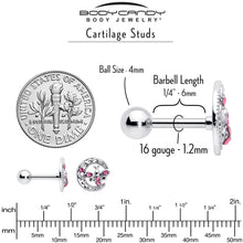 16G 1/4 Pink Gem Lunar Dragonfly Cartilage Tragus Earring