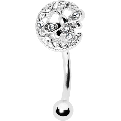 16G 5/16 Clear Gem Lunar Dragonfly Curved Eyebrow Ring