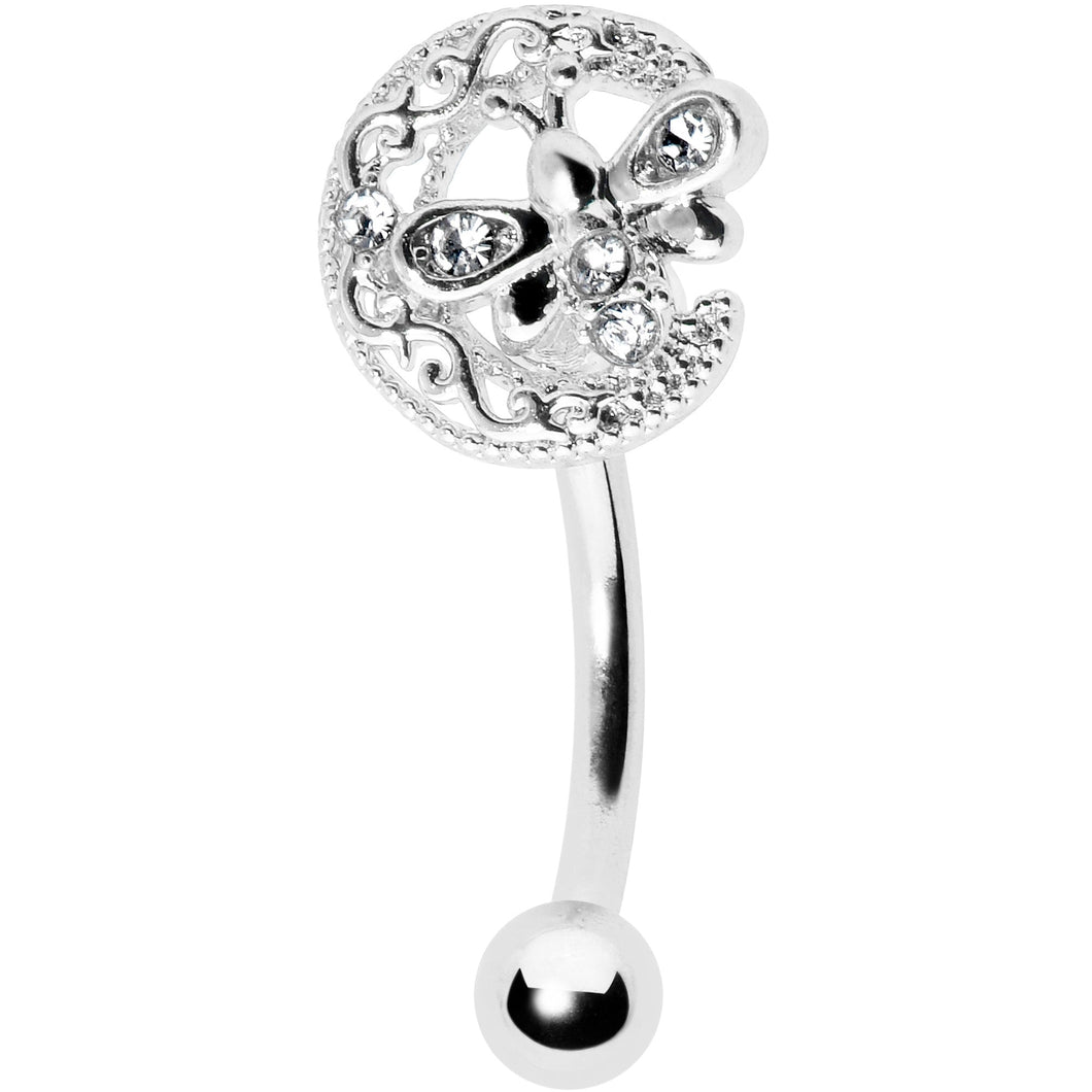 16G 5/16 Clear Gem Lunar Dragonfly Curved Eyebrow Ring