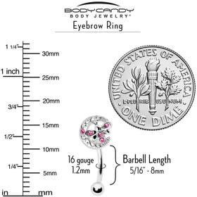 16G 5/16 Pink Gem Lunar Dragonfly Curved Eyebrow Ring