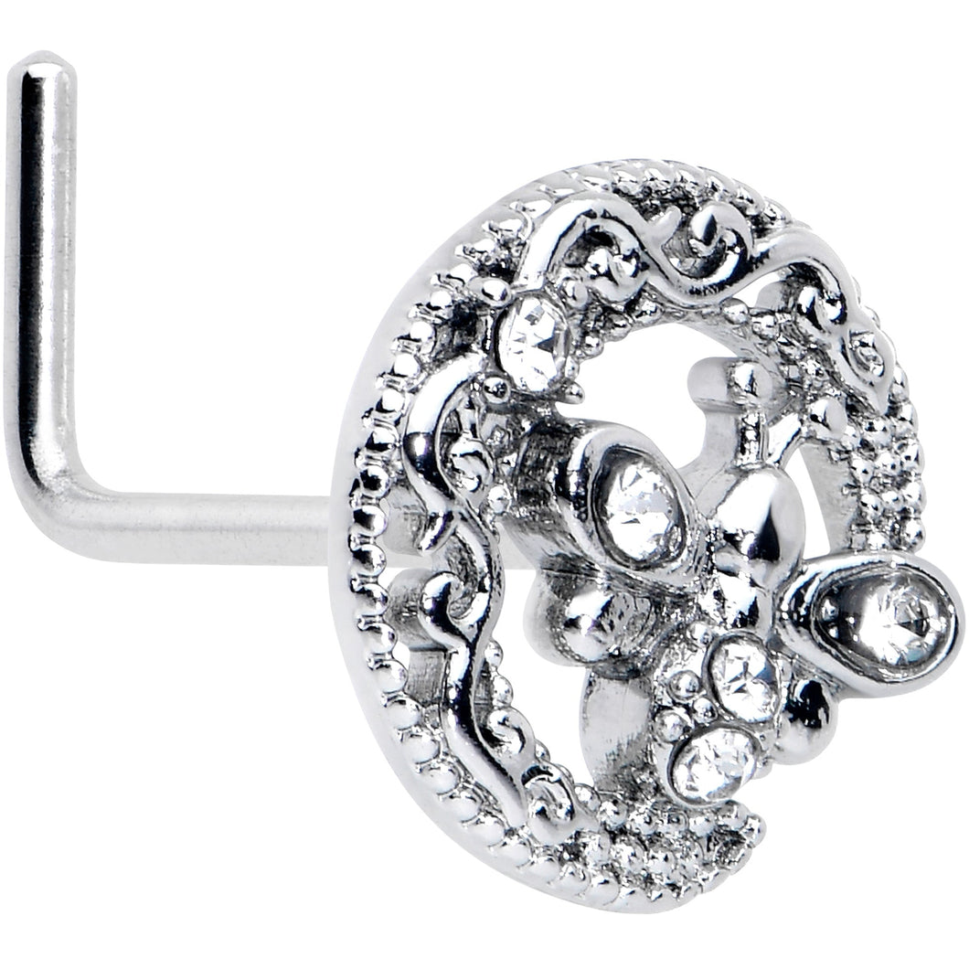 20G 7mm Clear Gem Lunar Dragonfly L Shape Nose Ring