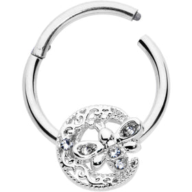 16G 3/8 Clear Gem Lunar Dragonfly Hinged Segment Ring
