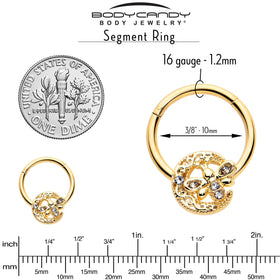 16G 3/8 Clear Gem Gold Tone Lunar Dragonfly Hinged Segment Ring