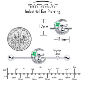 14G Clear Gem Rabbit On Moon Flower Industrial Barbell 38mm