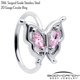 20G 5/16 Pink Gem Fancy Fab Butterfly Nose Hoop