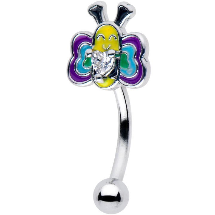 16G 5/16 Clear CZ Gem Butterfly Love Bug Curved Eyebrow Ring