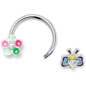 16G 3/8 Clear CZ Gem Butterfly Love Bug Horseshoe Circular Barbell