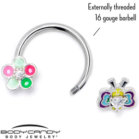 16G 3/8 Clear CZ Gem Butterfly Love Bug Horseshoe Circular Barbell