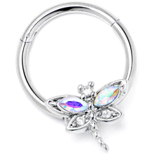 16G 3/8 Aurora CZ Gem Understated Dragonfly Hinged Segment Ring