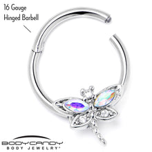 16G 3/8 Aurora CZ Gem Understated Dragonfly Hinged Segment Ring