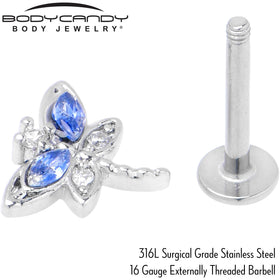16G 5/16 Blue CZ Gem Dragonfly Style Labret Monroe Tragus