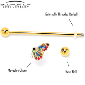 14G Red Blue Gem Gold Tone Butterfly Industrial Barbell 38mm