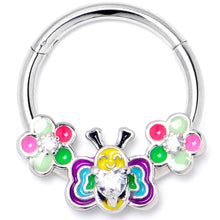 16G 3/8 Clear CZ Gem Butterfly Love Bug Hinged Segment Ring