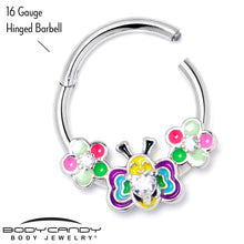 16G 3/8 Clear CZ Gem Butterfly Love Bug Hinged Segment Ring