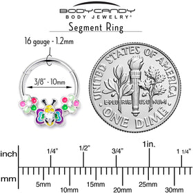 16G 3/8 Clear CZ Gem Butterfly Love Bug Hinged Segment Ring