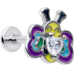 16G 5/16 Clear CZ Gem Butterfly Love Bug Labret Monroe Tragus