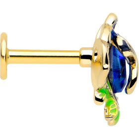 16G Gold Tone Deep Blue Flower Flat Back Earring