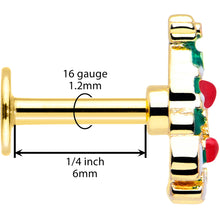16G 1/4 Gold Tone Snowy Christmas Tree Holiday Labret Monroe Tragus
