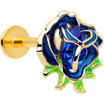 16G 5/16 Blue Gem Gold Tone Deep Blue Flower Labret Monroe Tragus