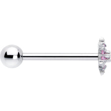 Pink CZ Gem Snowflake Glam Barbell Tongue Ring