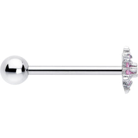 Pink CZ Gem Snowflake Glam Barbell Tongue Ring