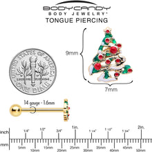 Gold Tone Snowy Christmas Tree Holiday Barbell Tongue Ring