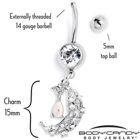 White Clear Gem Constellation Moon Dangle Belly Ring
